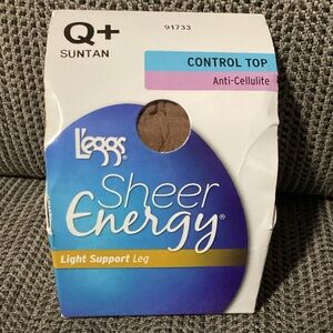 Leggs sheer energy control top sheer tights, anti cellulite suntan, size: Q+